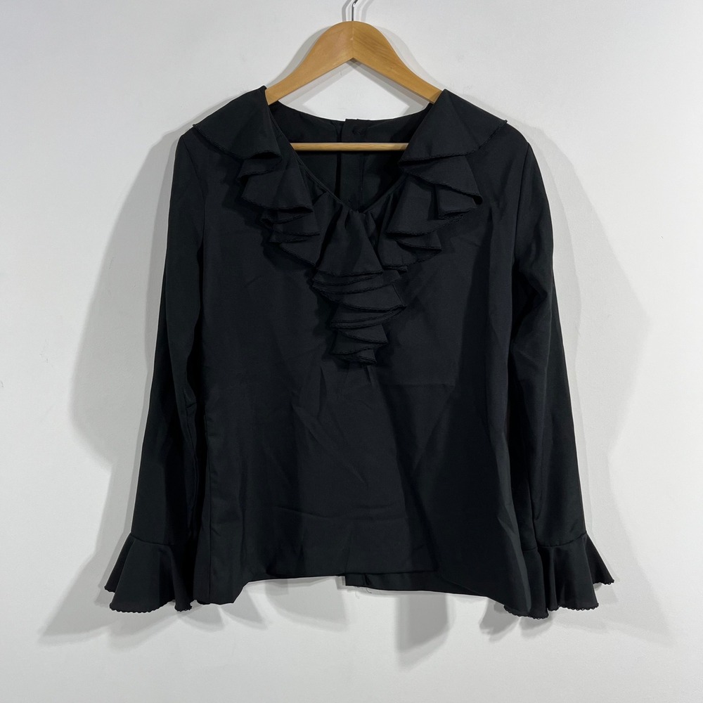 Vintage‎ Judy Bond Victorian Edwardian Black Ruffle Blouse Womens 14 Renfair